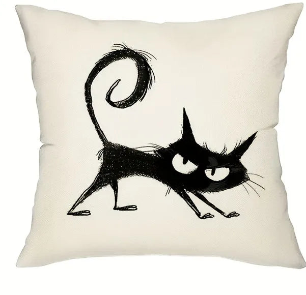 Spooky Black Cat Halloween Throw Pillow Cover