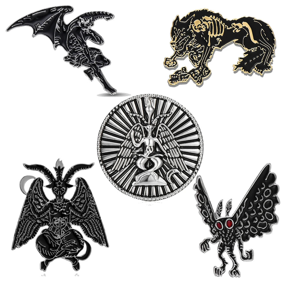 Gothic Baphomet Enamel Pin Set - Halloween Brooches