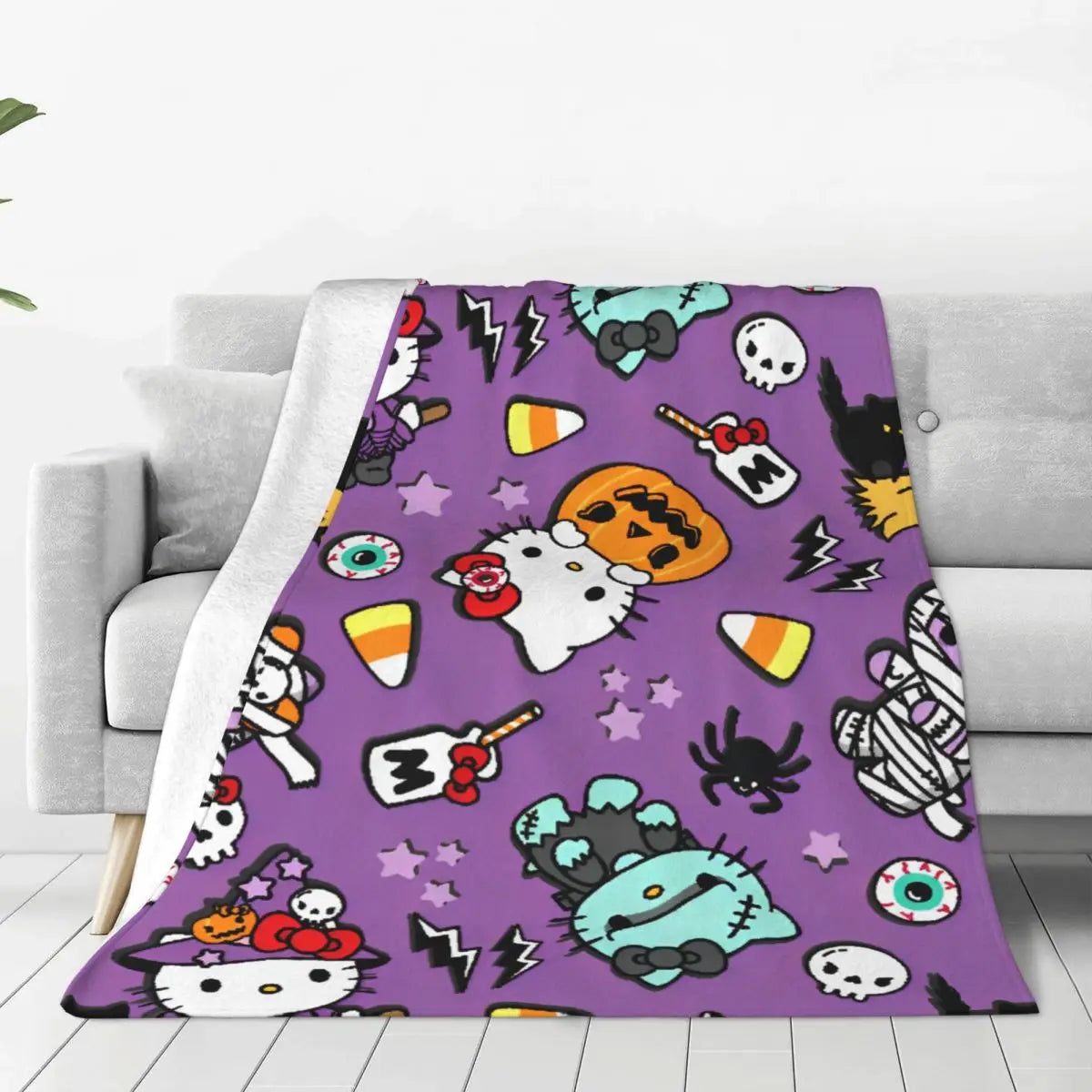 Hello Kitty Halloween Holiday 2024 Blankets Warm Fashion Plush Throw Blanket For Home Decor Camping Flannel Bedspread Bed Cover