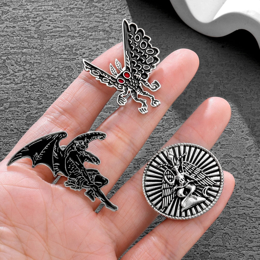 Gothic Baphomet Enamel Pin Set - Halloween Brooches
