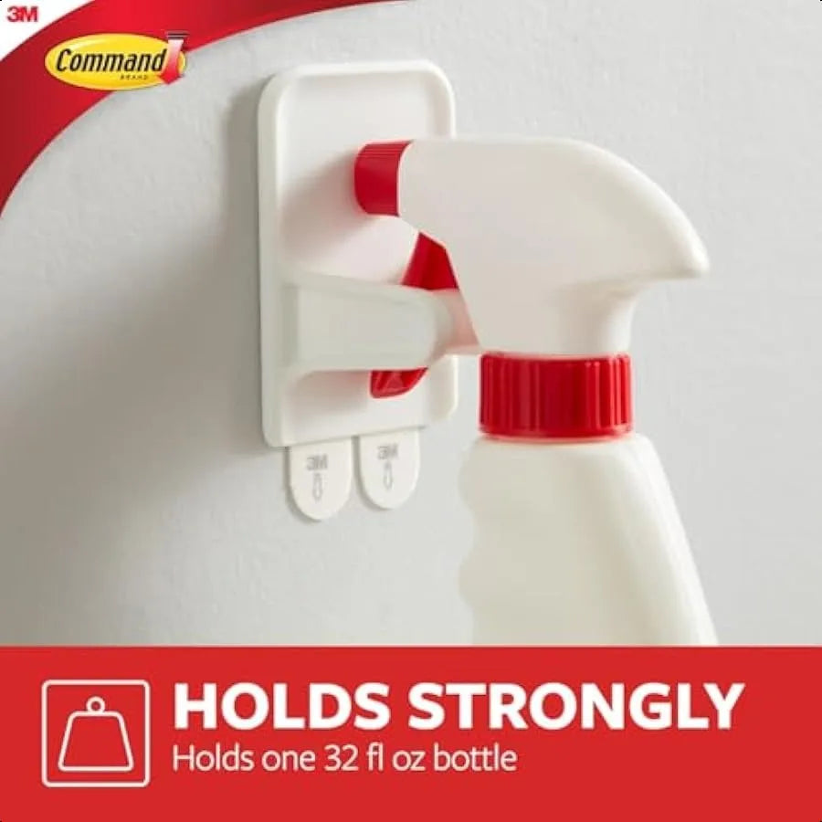 Spray Bottle Hangers Holds up to 32 fl oz 2 Hangers with 4 Strips Damage Free Spray Bottle Holder Wall Mount to Cabinet Kitchen