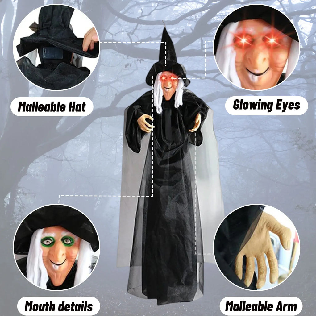 7 Styles Hot Halloween Electronic Witch Decor, Life-size Hanging Witch Halloween Decor, Scary Flying Electronic Witch For Decor