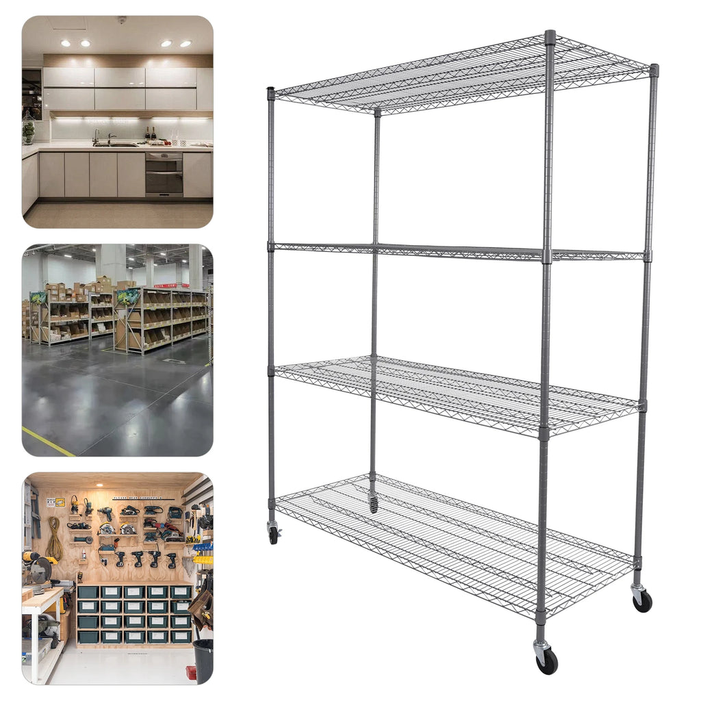 FlexiRack 4-Tier Adjustable Wire Shelf with Wheels