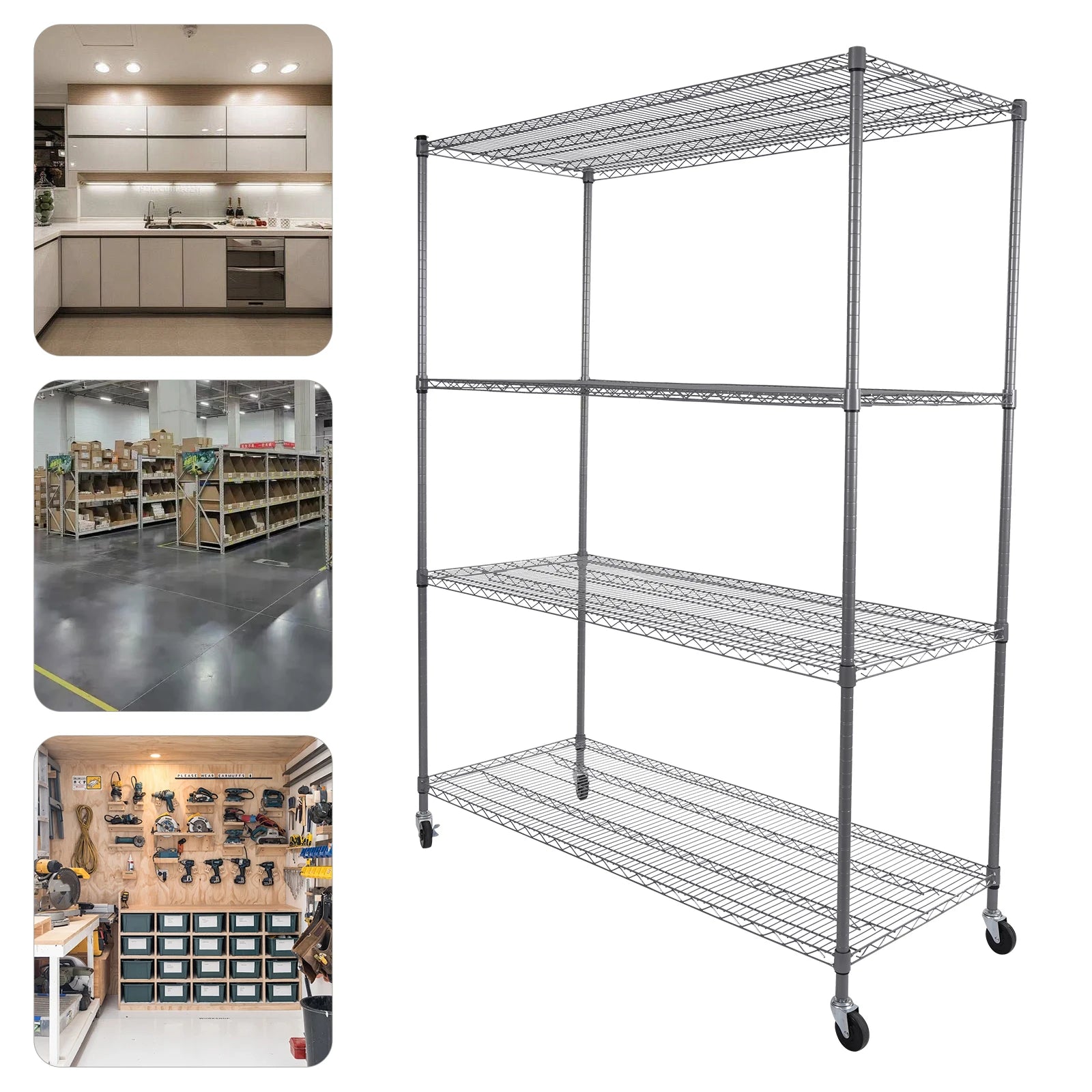 FlexiRack 4-Tier Adjustable Wire Shelf with Wheels