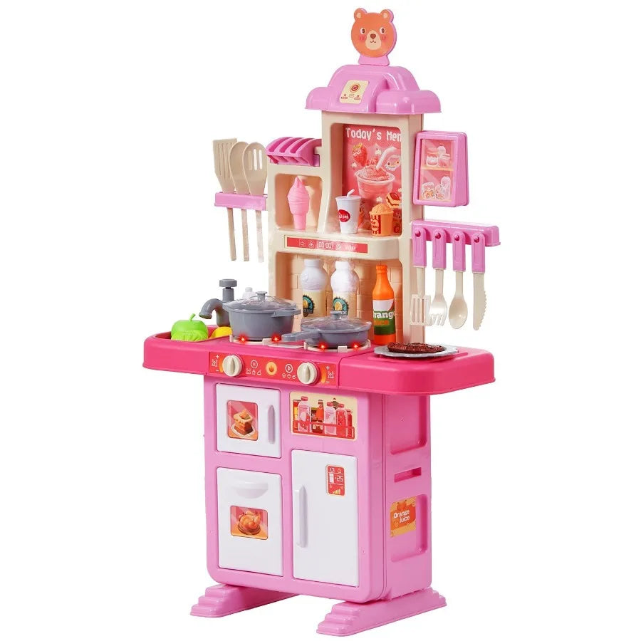 Kitchen Playset Pretend Cooking Play Toy 48 Piece Accessories Pink
