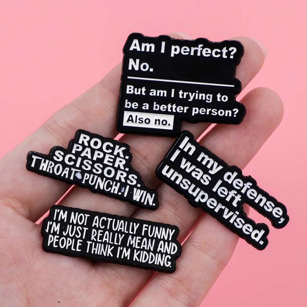 SkeleQuip: Witty Phrase Enamel Pins & Brooches