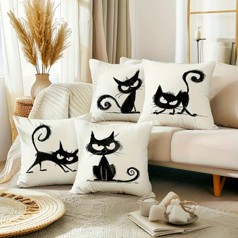 Spooky Black Cat Halloween Throw Pillow Cover