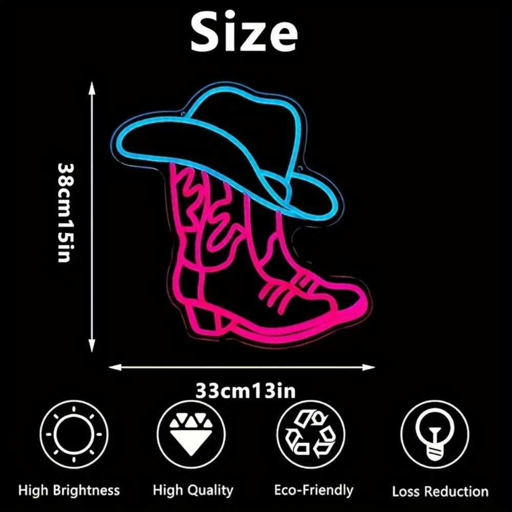 Neon Cowboy Boots & Hats LED Party Wall Sign Décor