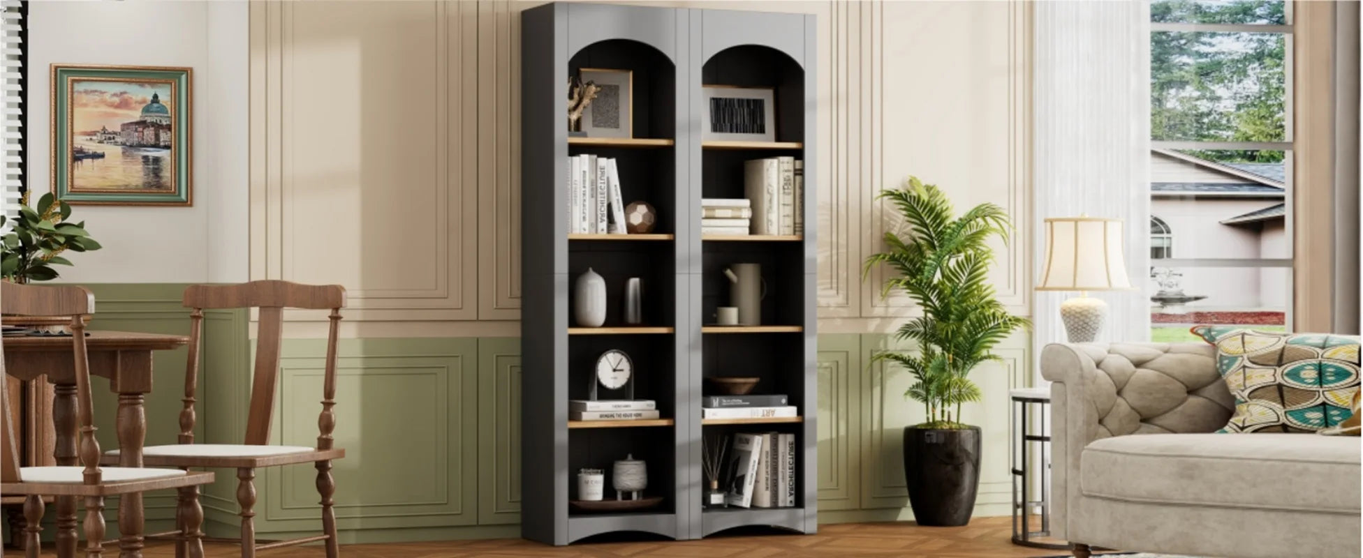 Farmhouse 5-Tier Bookshelf Set – Adjustable 72 Modern