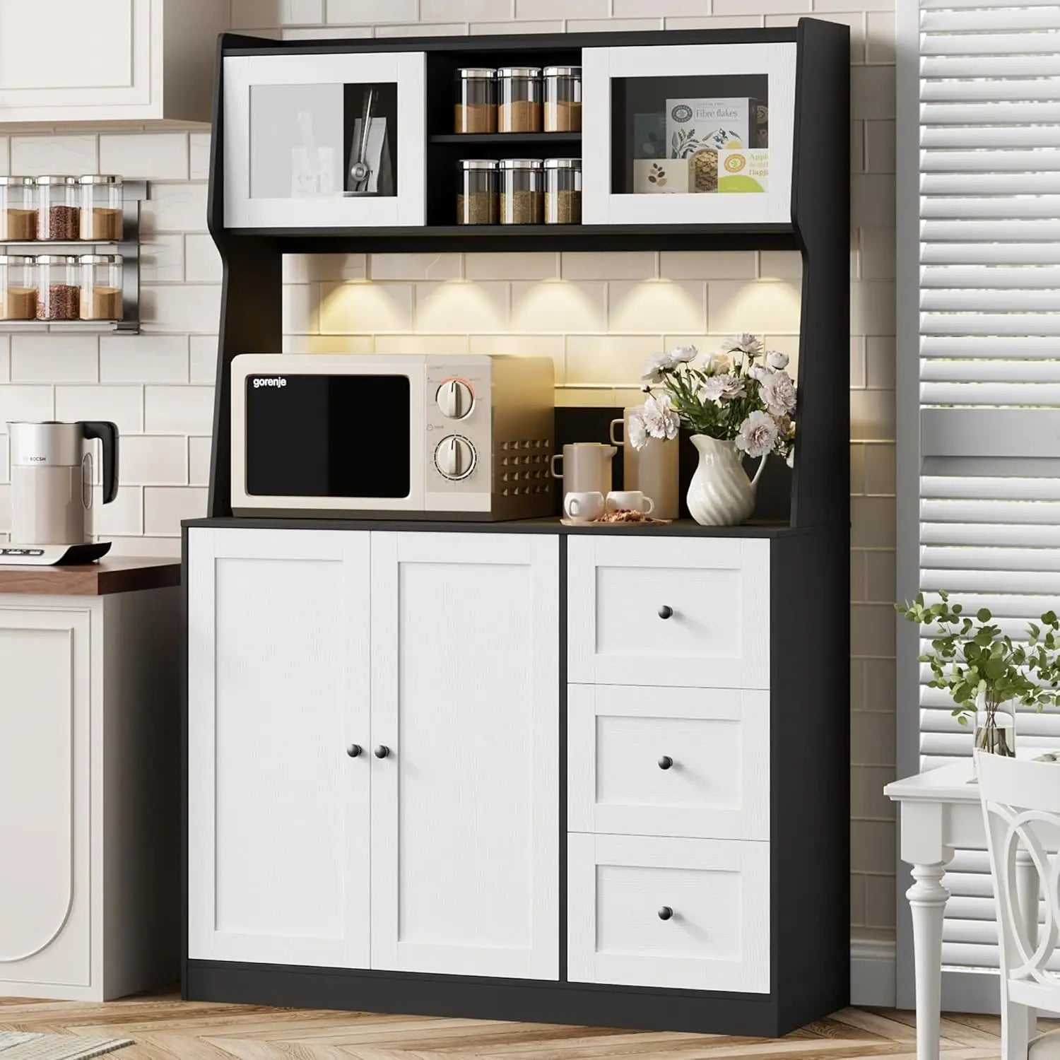 67"Tall Kitchen Pantry Cabinet Buffet Cabinet Sideboard Storage Hutch Cabinet with Drawers & Adjustable Shelves for Dining Room