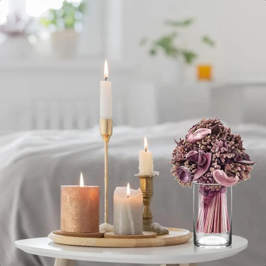 Elegant 6 Glass Cylinder Vases, Set of 6 for Centerpieces