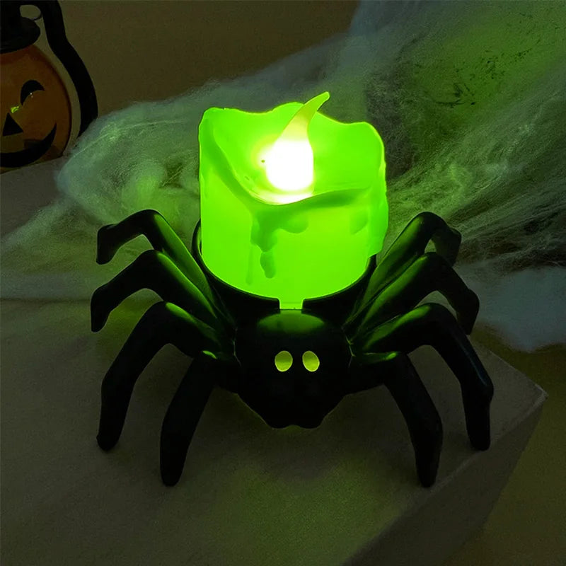 SpookyGlow LED Skull & Spider Candle for Haunts