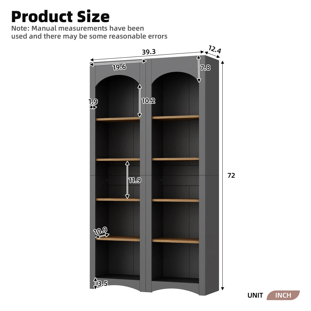 Farmhouse 5-Tier Bookshelf Set – Adjustable 72 Modern