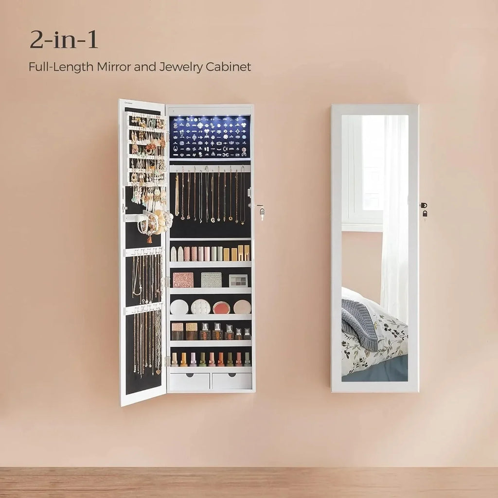 LuxeGlow 6-LED Mirror Jewelry Cabinet with Drawers