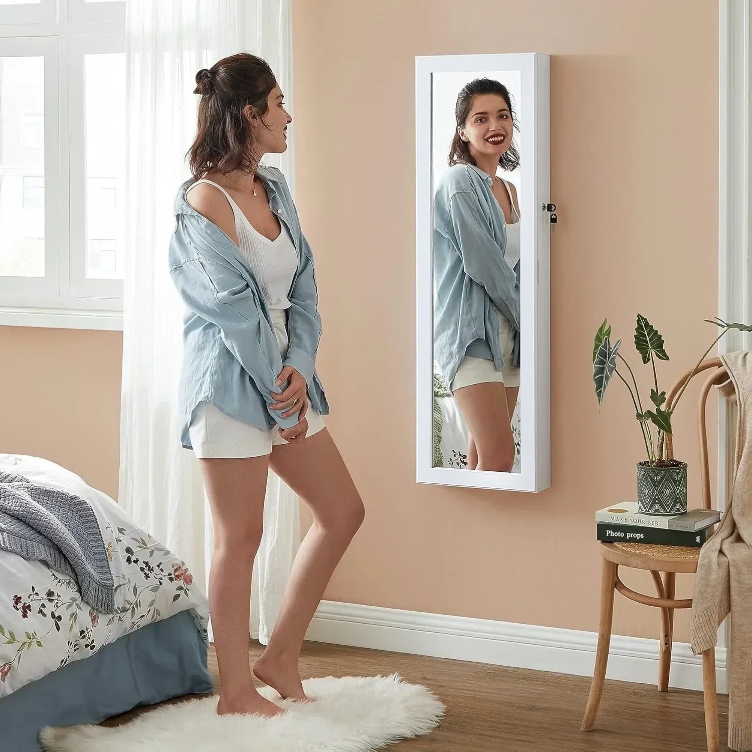 LuxeGlow 6-LED Mirror Jewelry Cabinet with Drawers