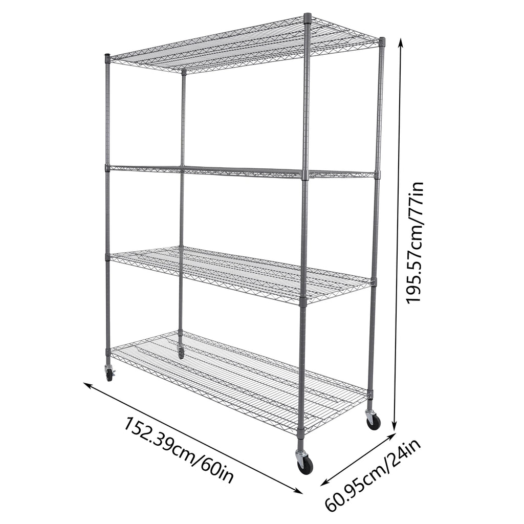 FlexiRack 4-Tier Adjustable Wire Shelf with Wheels