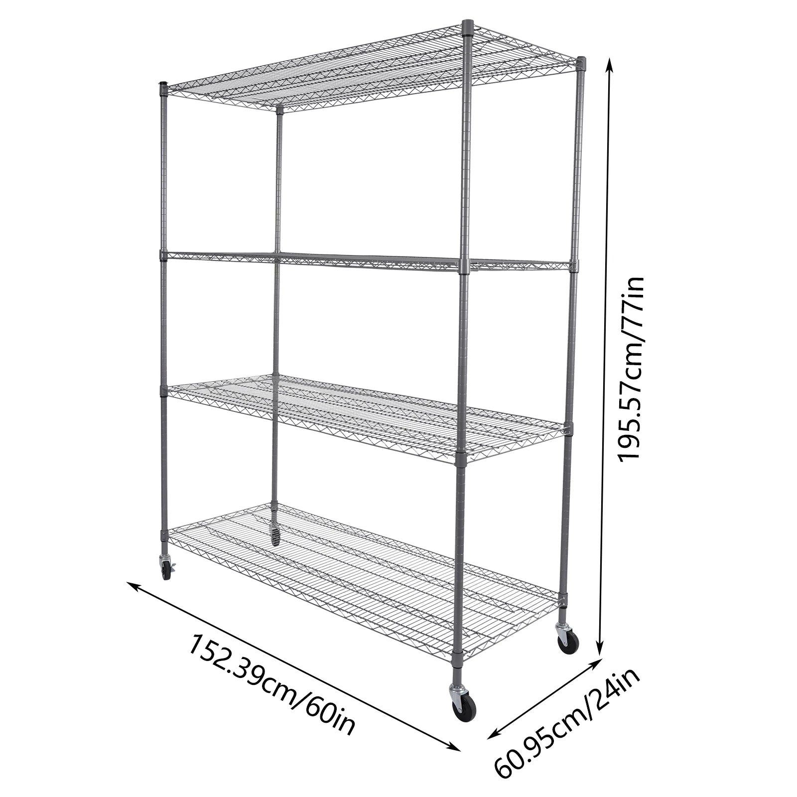 FlexiRack 4-Tier Adjustable Wire Shelf with Wheels
