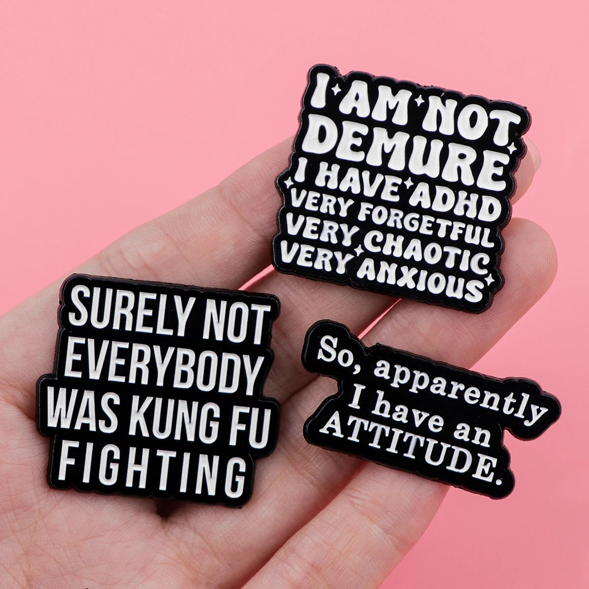 SkeleQuip: Witty Phrase Enamel Pins & Brooches