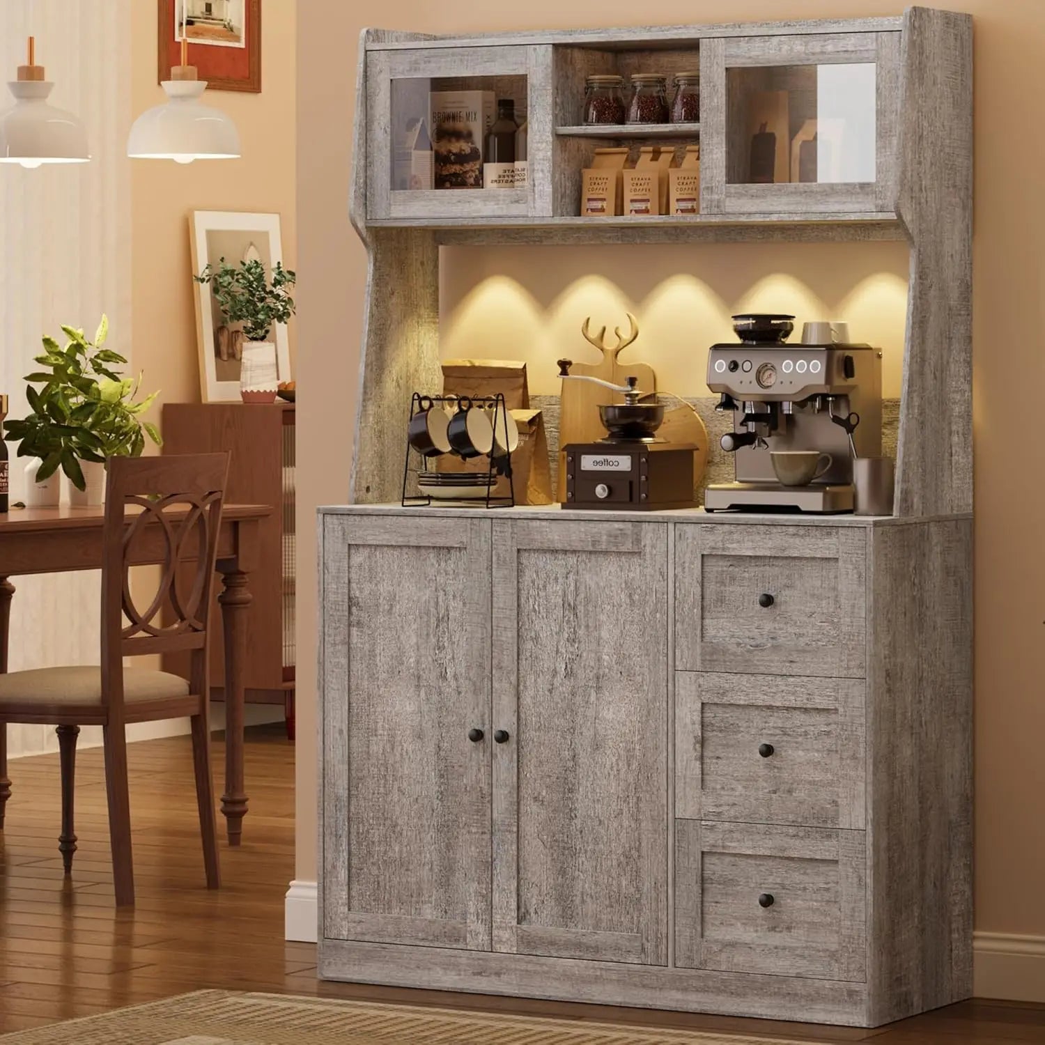 67"Tall Kitchen Pantry Cabinet Buffet Cabinet Sideboard Storage Hutch Cabinet with Drawers & Adjustable Shelves for Dining Room