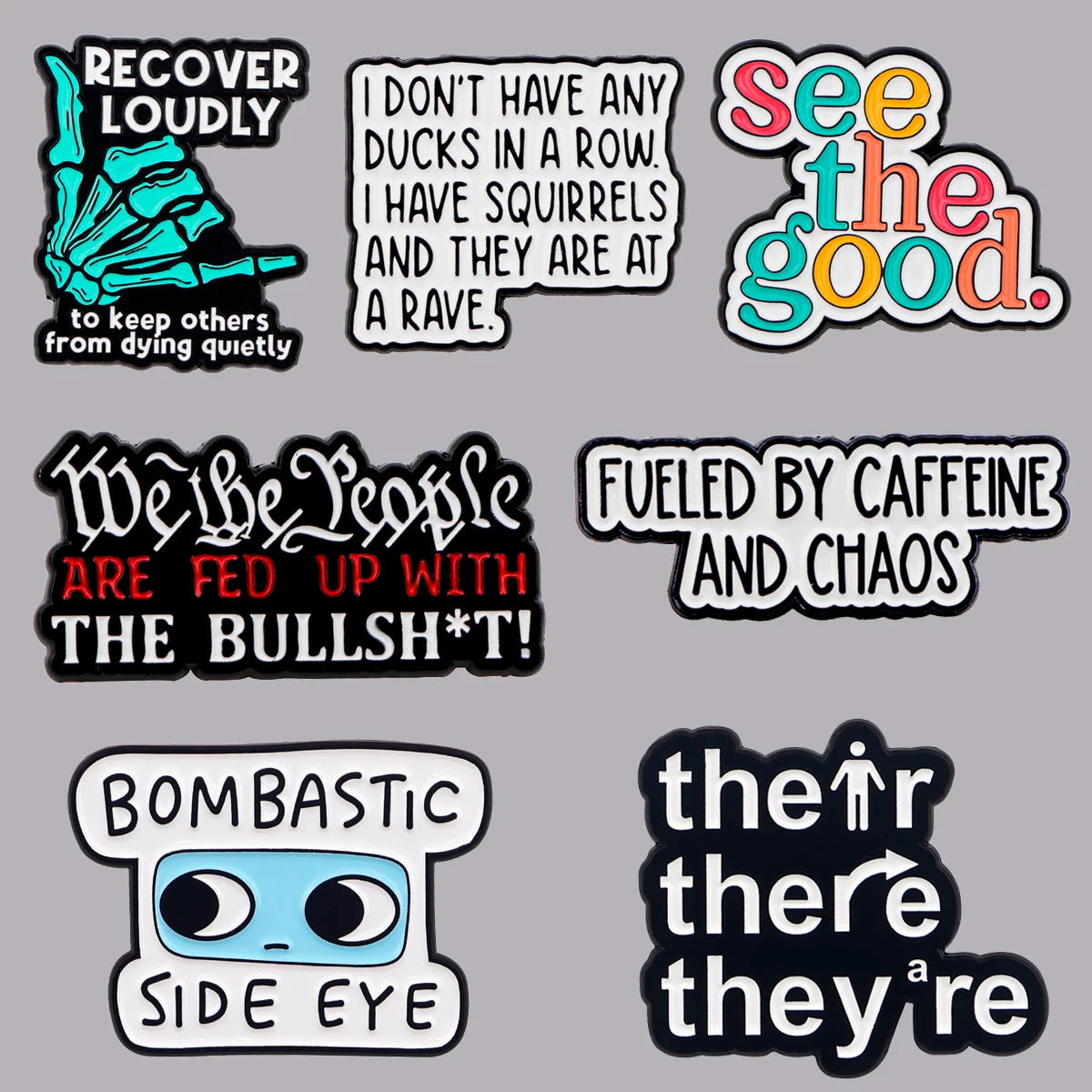 Punny Skeleton Pronoun Pin – Punk Pin Badge Brooch
