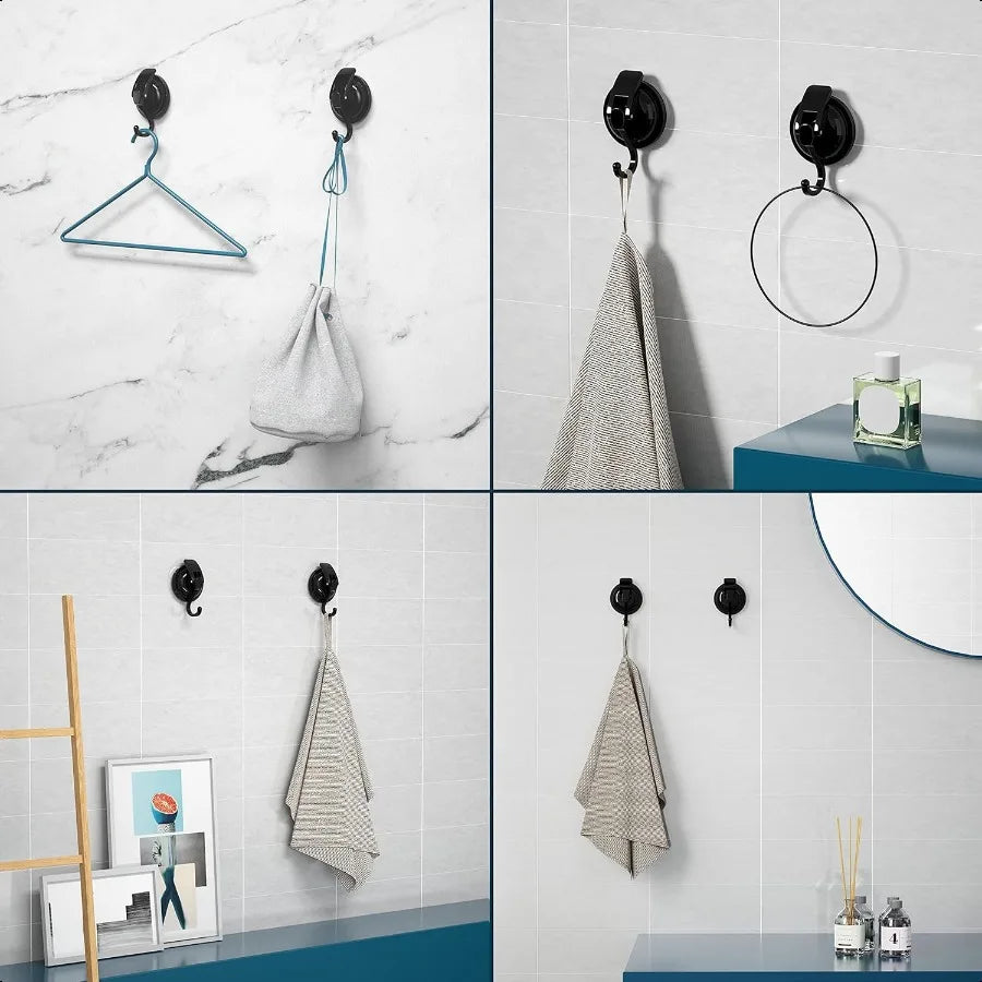 Heavy Duty Vacuum Suction Cup Hooks Matte Black Plated Polished Super Suction for Kitchen Bathroom 2 Pack