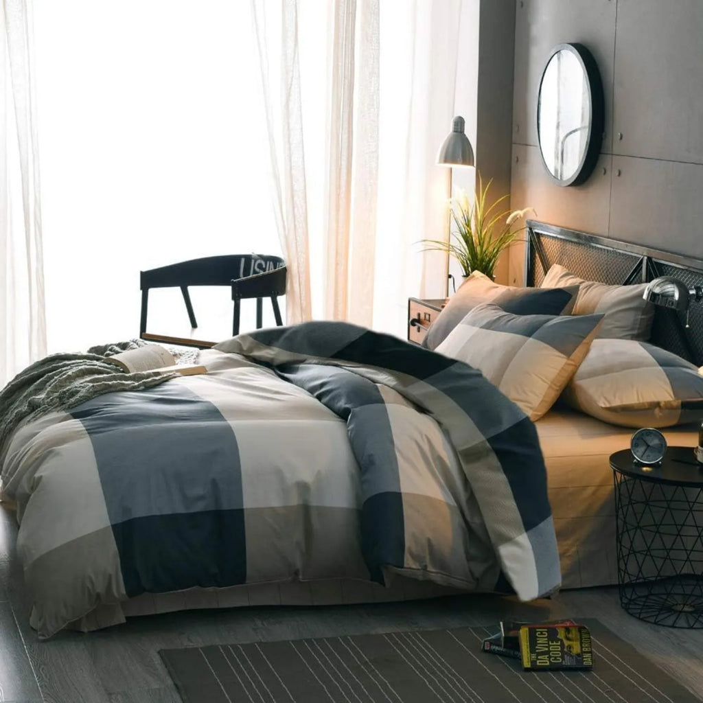 Plaid Luxe Queen Comforter Set – Fluffy Modern Grid