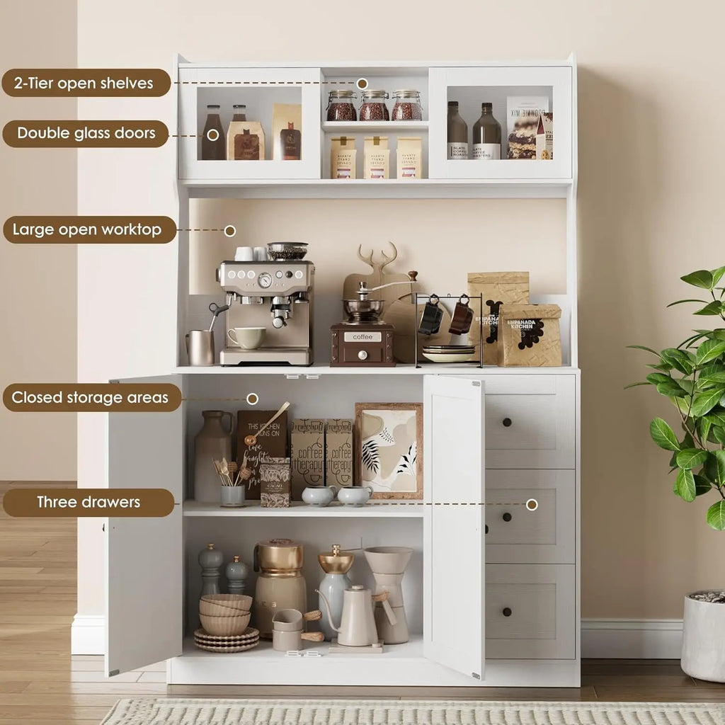 67"Tall Kitchen Pantry Cabinet Buffet Cabinet Sideboard Storage Hutch Cabinet with Drawers & Adjustable Shelves for Dining Room