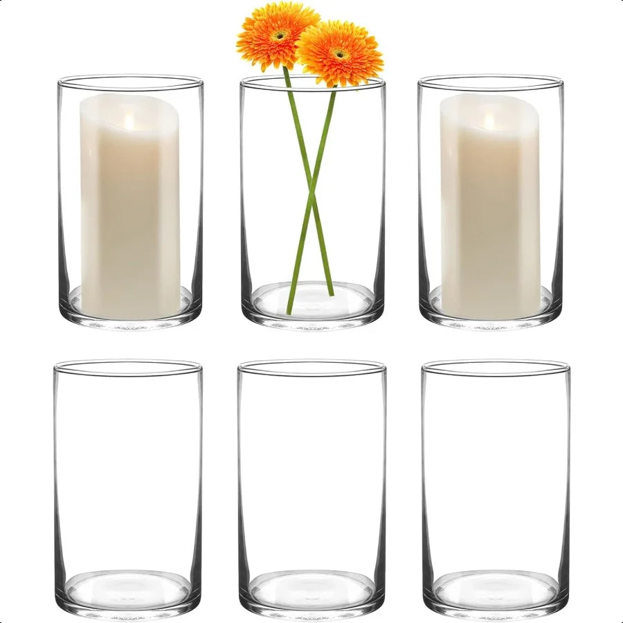 Elegant 6 Glass Cylinder Vases, Set of 6 for Centerpieces