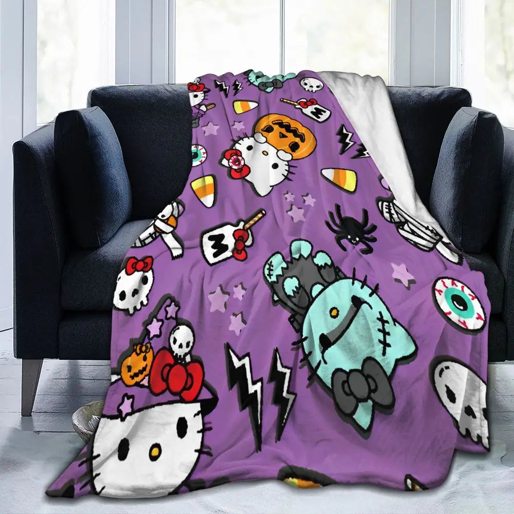 Hello Kitty Halloween Holiday 2024 Blankets Warm Fashion Plush Throw Blanket For Home Decor Camping Flannel Bedspread Bed Cover