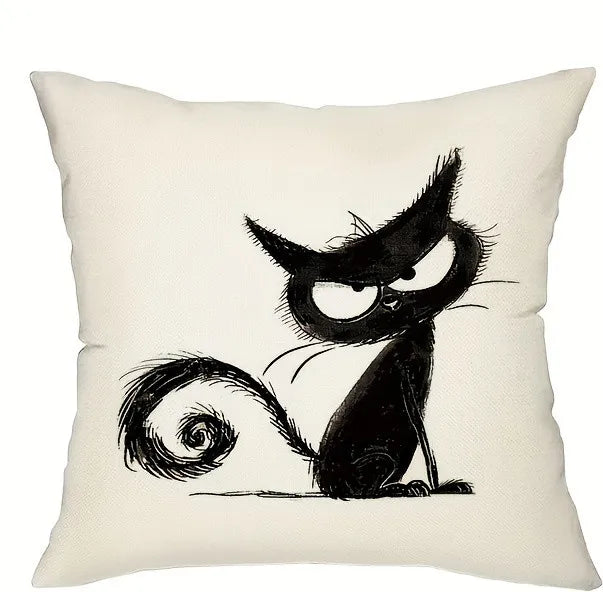 Spooky Black Cat Halloween Throw Pillow Cover