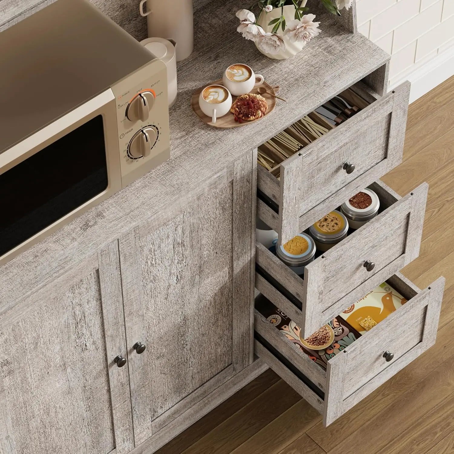 67"Tall Kitchen Pantry Cabinet Buffet Cabinet Sideboard Storage Hutch Cabinet with Drawers & Adjustable Shelves for Dining Room