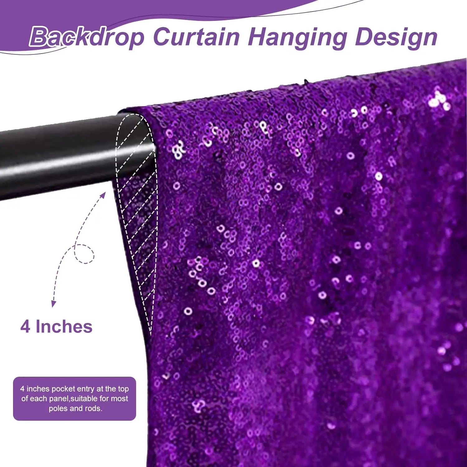 Glamour Purple Sequin Party Backdrop Curtains Set (6)