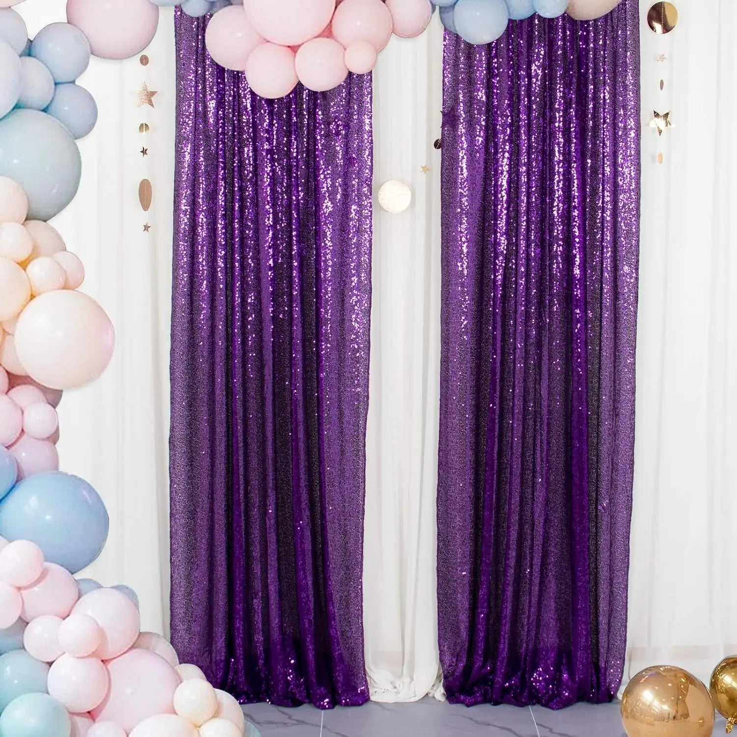 Glamour Purple Sequin Party Backdrop Curtains Set (6)